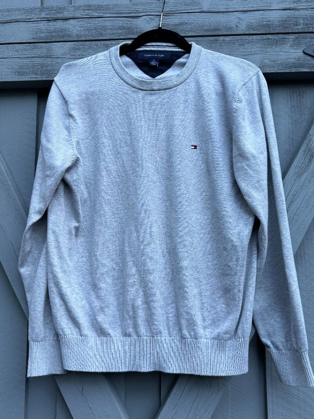 Tommy Hilfiger Men's Crewneck Sweater Gray Cotton Knit Flag Logo Size M